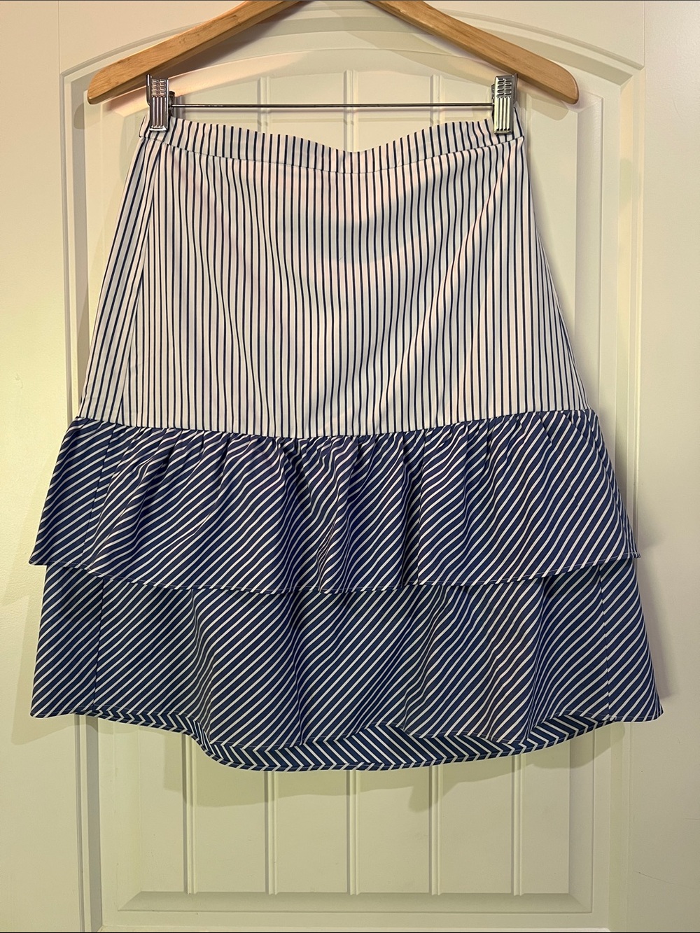 J. Crew Navy and White Striped Tiered A-Line Skirt